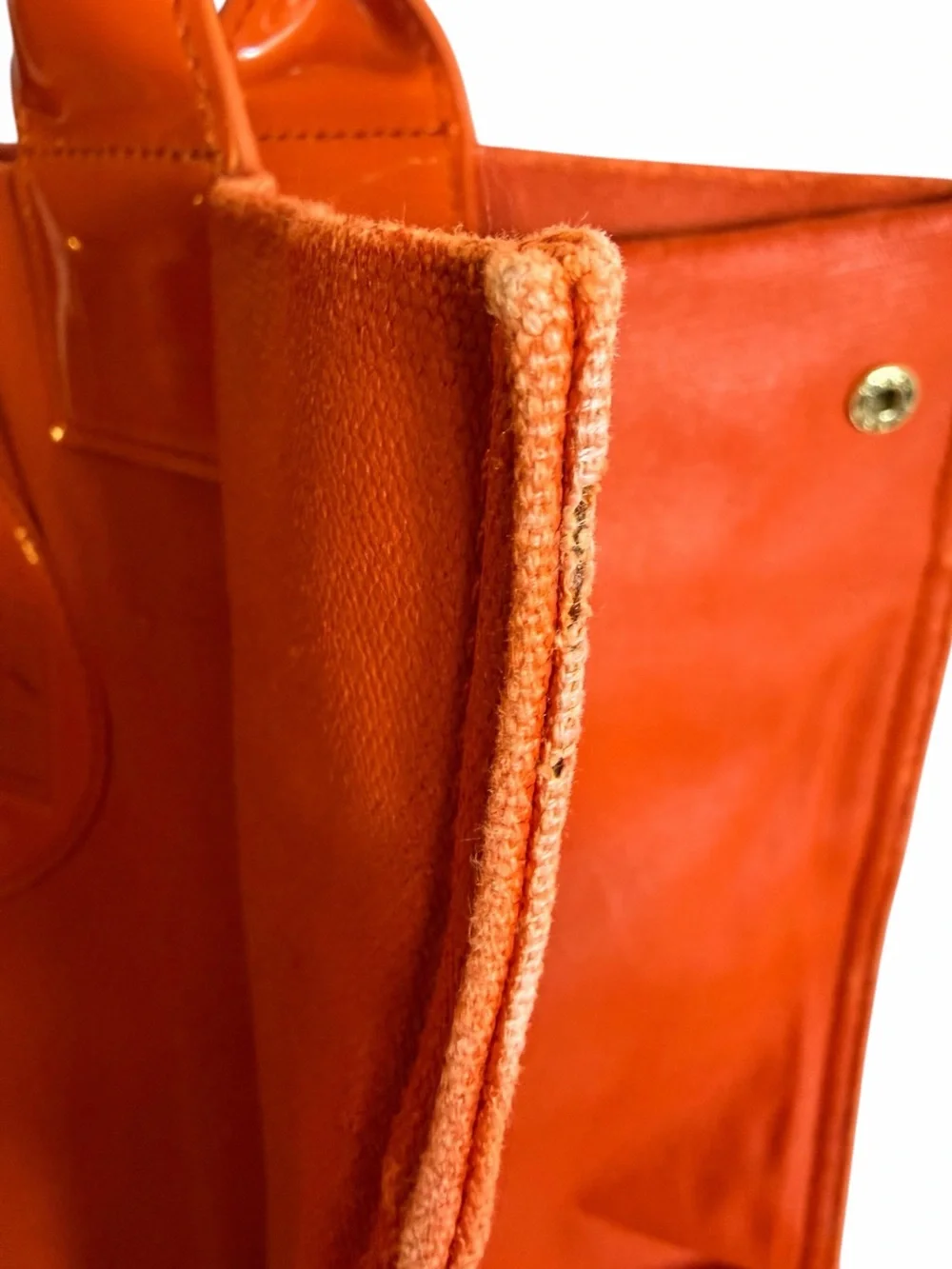 Tory Burch Orange Canvas Tote Patent Leather Trim Embossed Logo Bag
